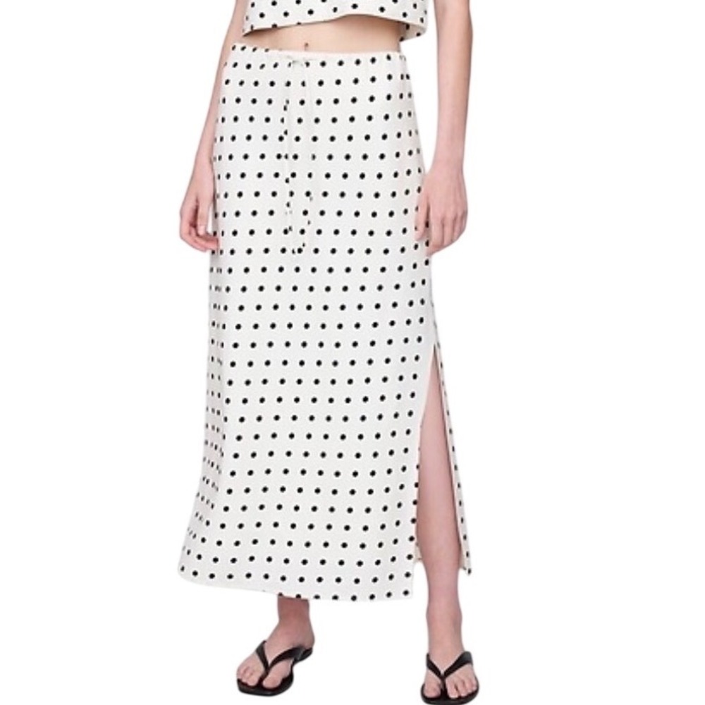 Gap Polka Dot Midi Skirt Women XXL White Black Excellent Linen Blend Slit